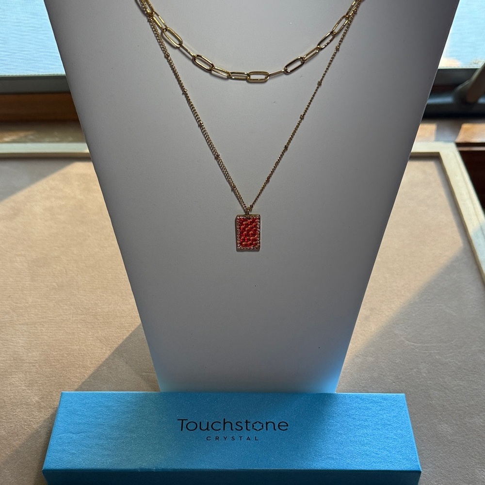 Touchstone Crystal Gold Necklace with Red Pendant